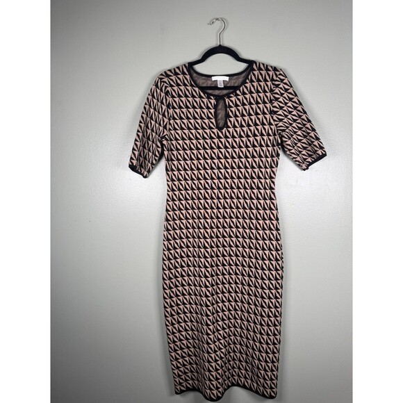 London Times Geometric Pattern Heavy Knit‎ Short Sleeve Sheath Dress Womens Sz L - Picture 1 of 8